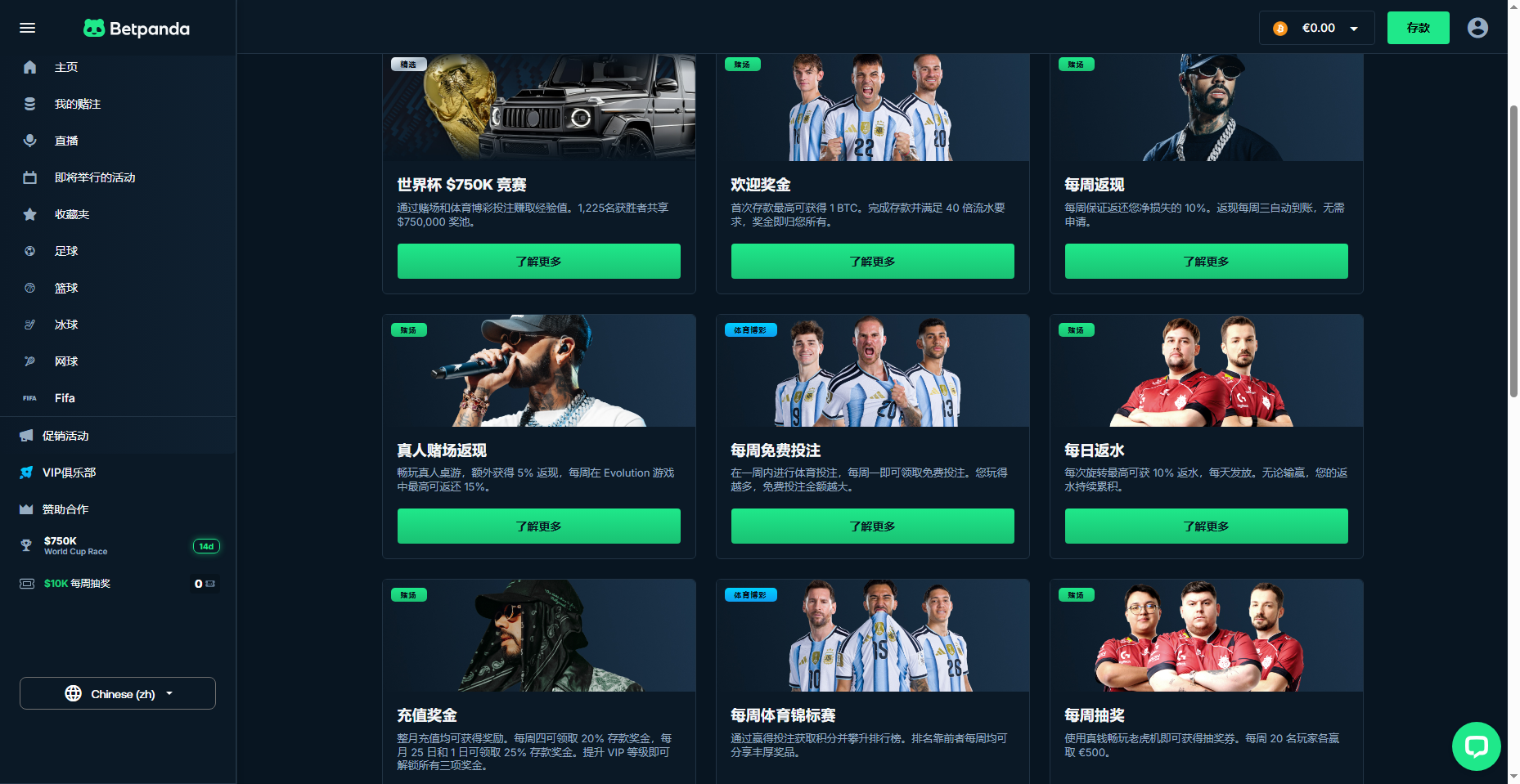 Betpanda 促銷活動列表截圖