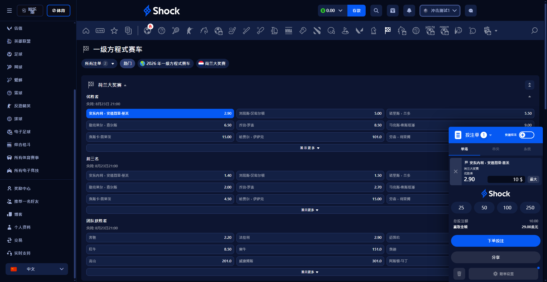 Shock 一級方程式賽事入口