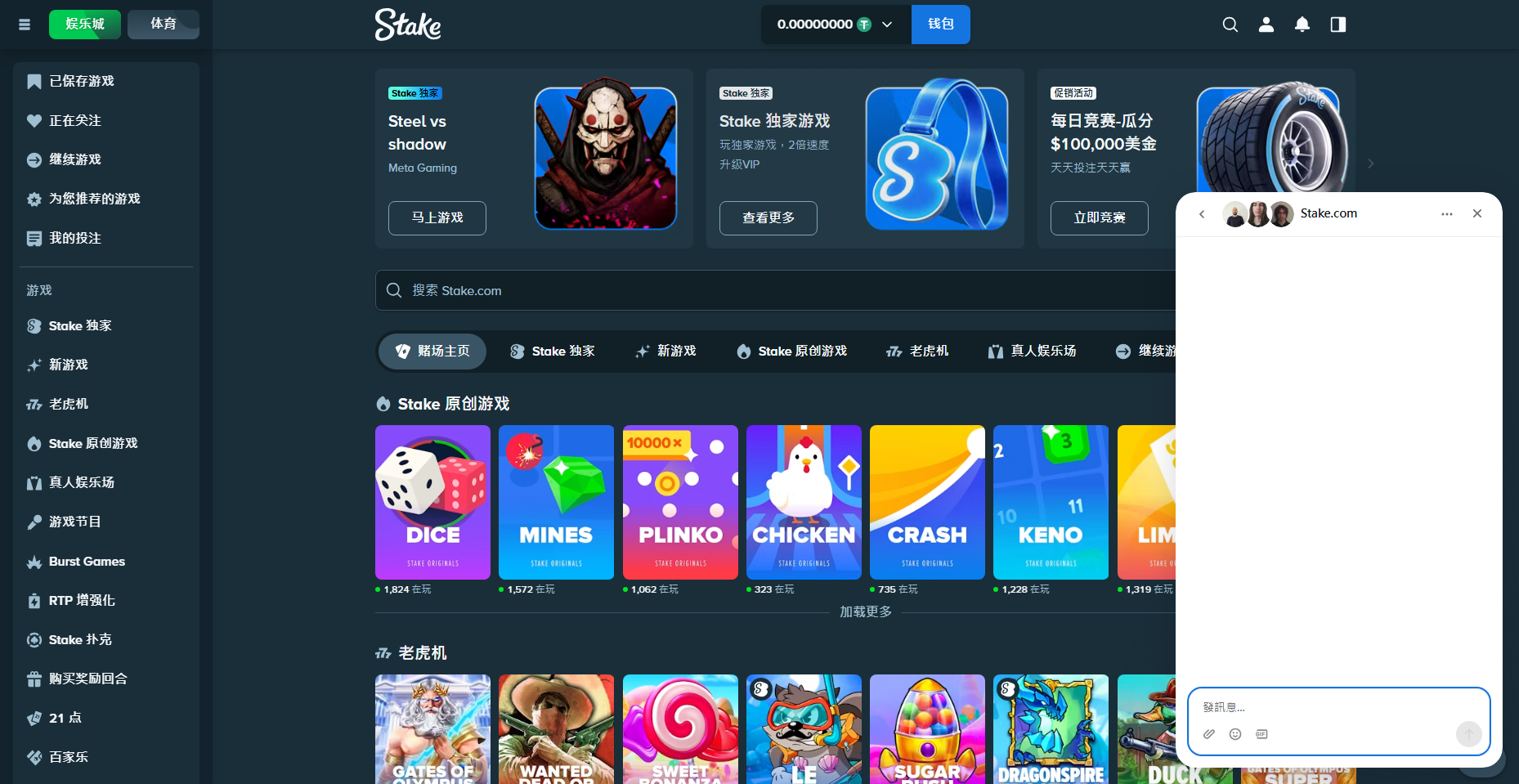 Stake 客服對話視窗：輸入訊息畫面