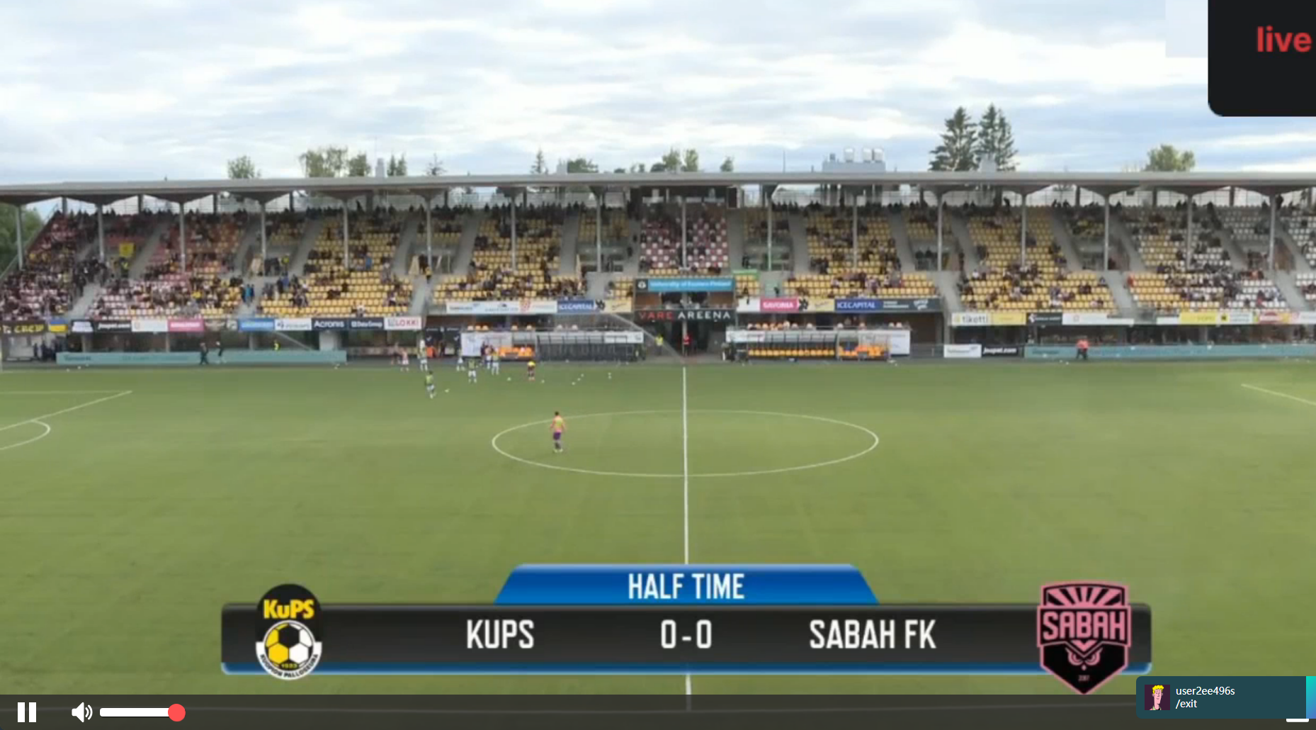 VAVE 體育賽事站內直播畫面：KuPS 對 Sabah FK